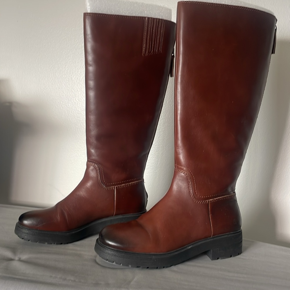 NEW Lucky Brand leather knee boots, brown with black, size 7. - Picture 4 of 4